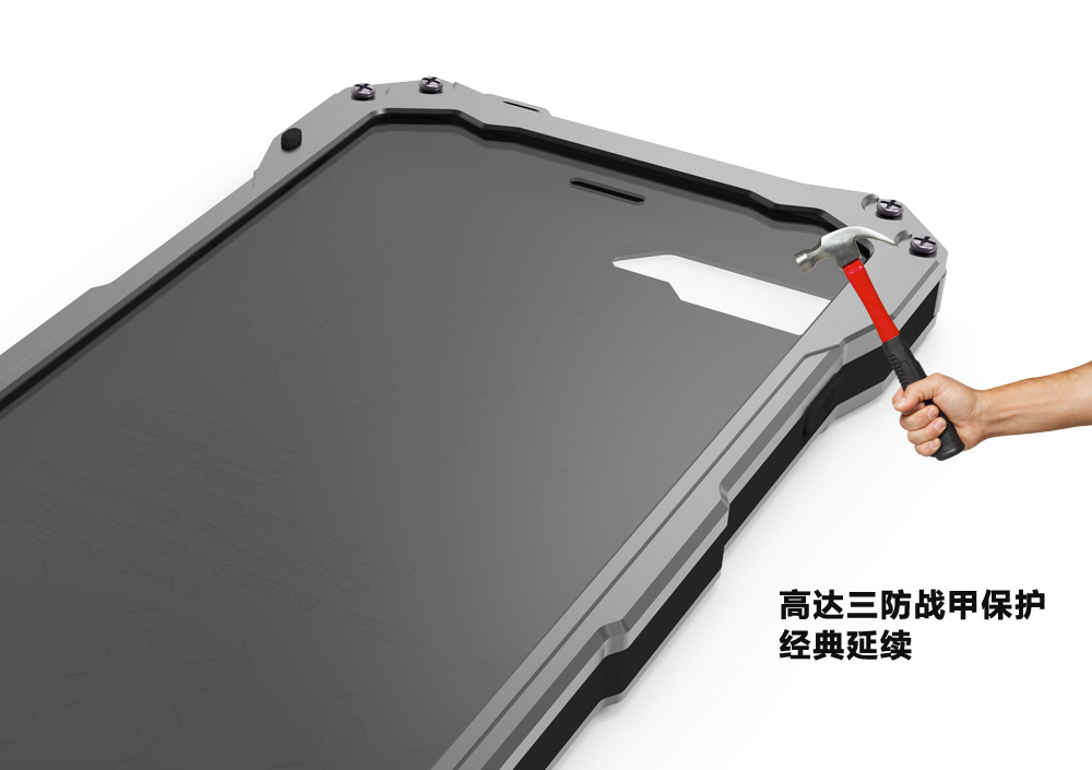 S.CENG Gundam Water Resistant Dustproof Shockproof Silicone Gorilla Glass Aluminum Alloy Metal Case Cover for Apple iPhone 7