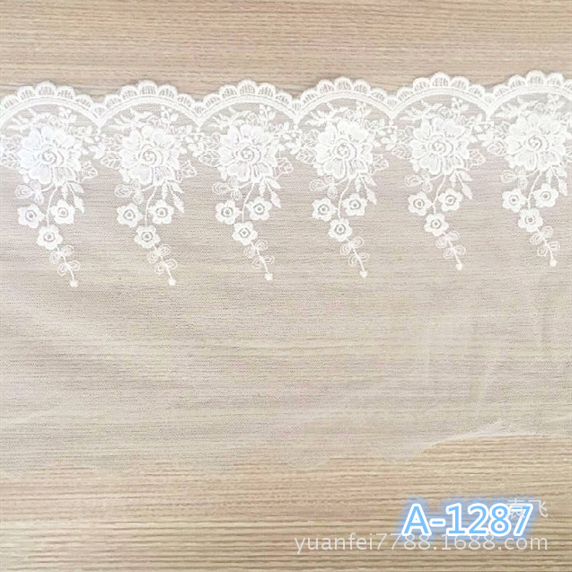 A-1287现货批发全纯棉花朵刺绣网纱蕾丝花边宽17厘米绣花加工辅料