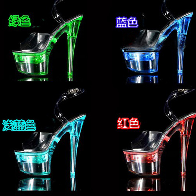 2021 clube nocturno 15CM zapatos de mujer de tacón alto zapatos luminosos de cristal con lámpara zapatos de modelo de tacón alto