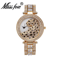 miss fox foreign trade hot sale leopard diamond steel belt personalized fashion ladies watch high-end waterproof quartz watch