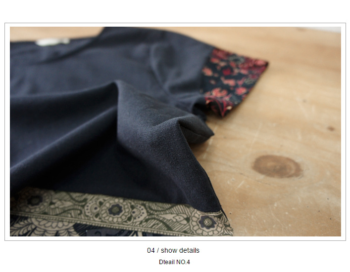 藏藍色民族風短袖 細節 4