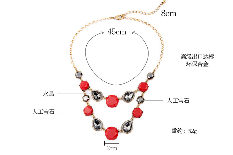 Fashion Magazine Style Red Gemstone Necklace Ruili Design Diamond-embedded Drop Shape Necklace Stylish And Personalized Sweater Chain display picture 1