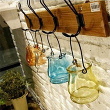 創意歐式玻璃燭台瓶zakka鐵線懸掛式蠟燭台雙耳植物水培吊瓶廠家