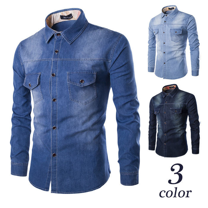 Foreign trade new European version increases high quality men's washing jeans long sleeve shirt increases by 6xlc993