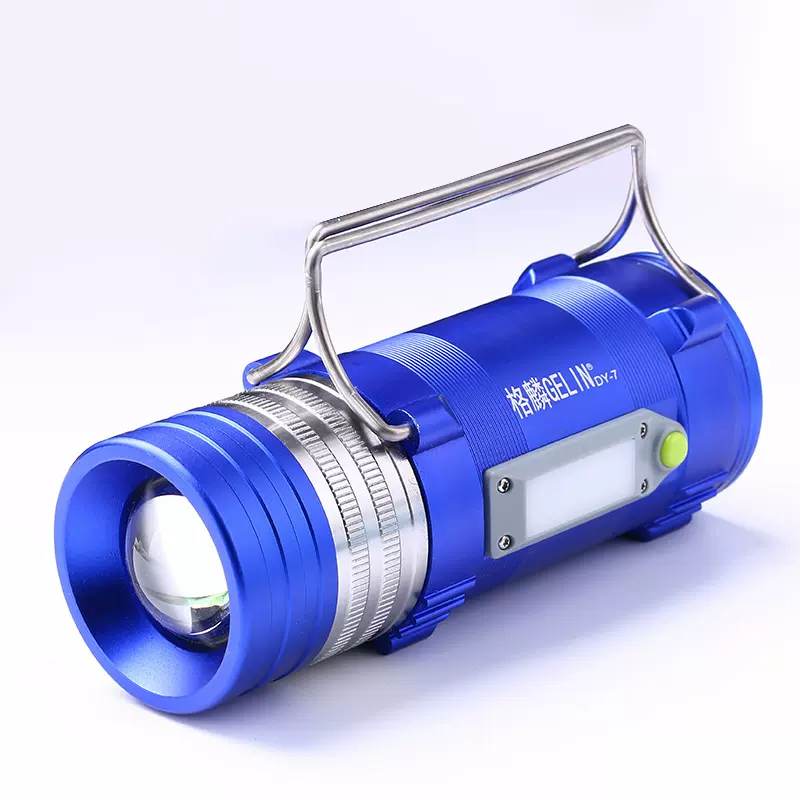 驱蚊蓝白双光源强光送USB充电器 旋转变焦充电夜钓灯带支架钓鱼灯