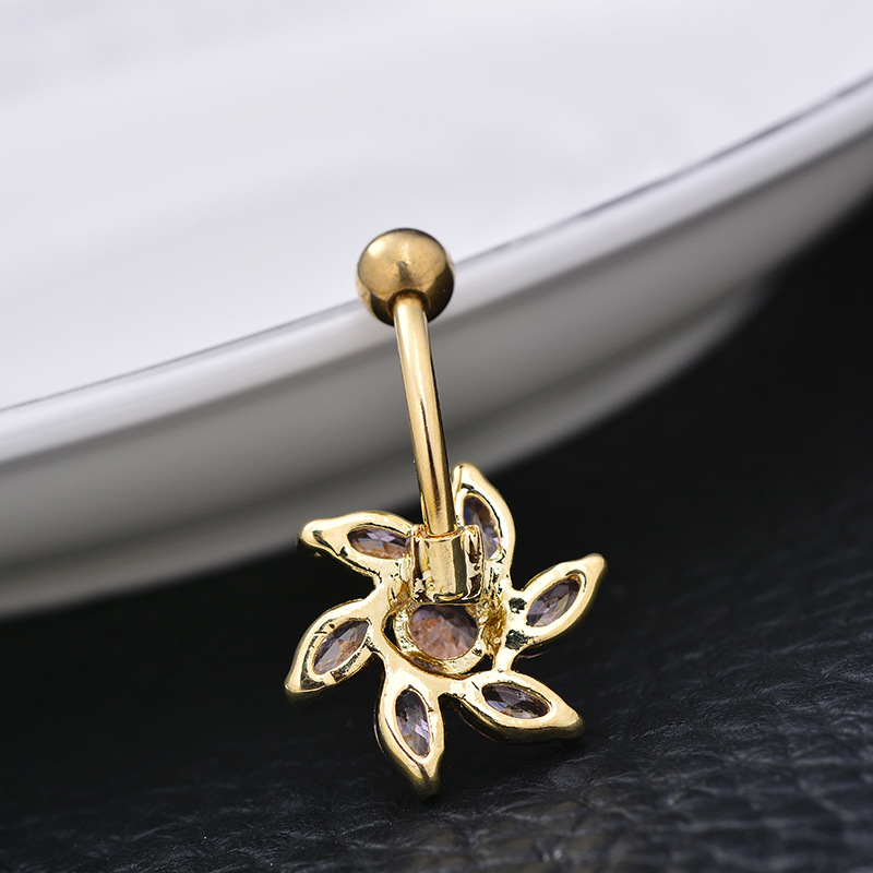 Wholesale Popular Flower Belly Button Ring Dangle Belly Dancing Jewelry Alloy with Zircon detail image 7