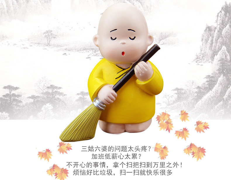 Creative Car Dashboard Little Monk Figurine Resin Craft Handmade Cute Car Interior Decoration