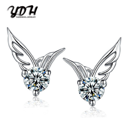 欧美 厂家批发 镀银耳钉 韩国天使之翼耳饰品时尚翅膀耳钉 女