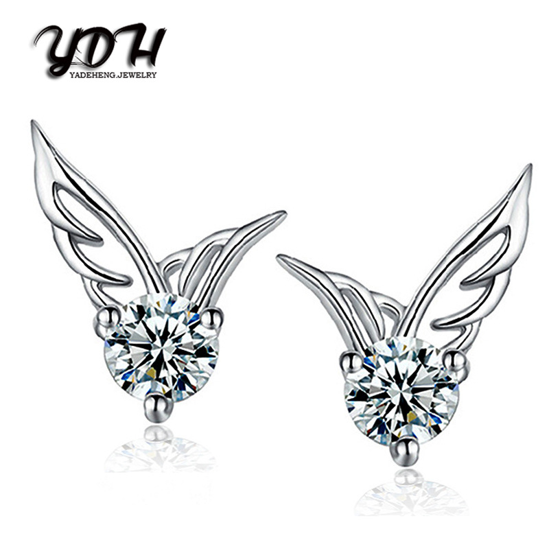 欧美 厂家批发 镀银耳钉 韩国天使之翼耳饰品时尚翅膀耳钉 女