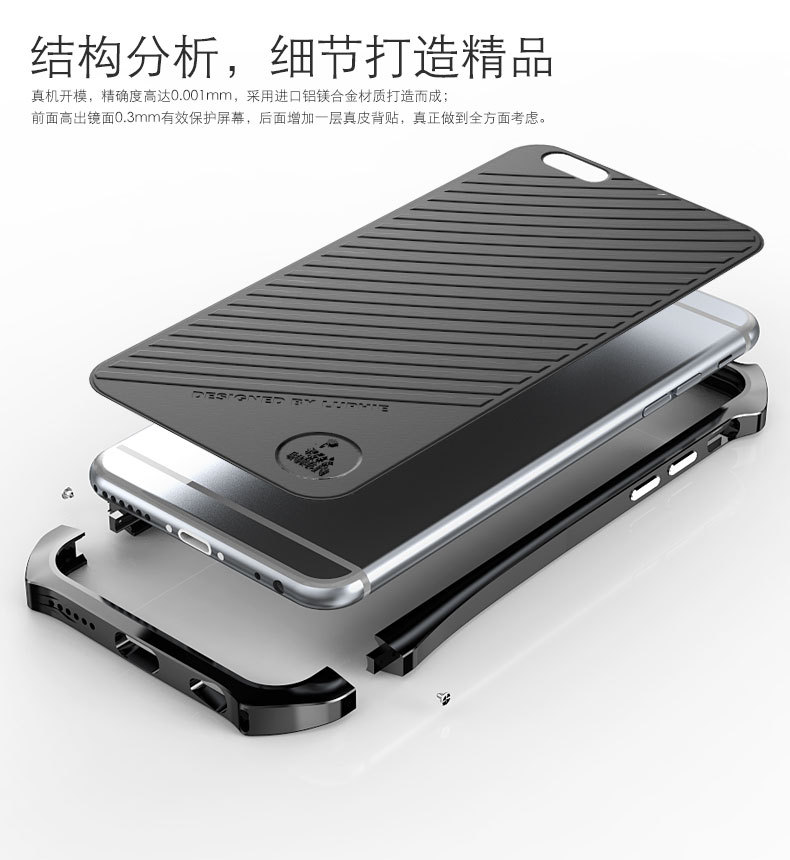 Luphie Batman Aluminum Metal Bumper Leather Back Cover Case for Apple iPhone 6S Plus/6 Plus & iPhone 6S/6