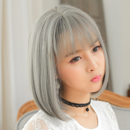 Manufacturers wholesale export European and American wigs for women with short hair air bangs Harajuku Korean style wig headgear wholesale