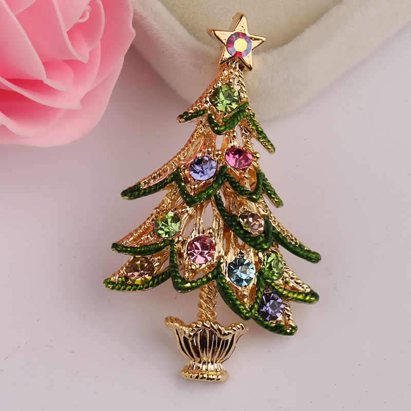 Fashion Christmas Tree Metal Inlay Artificial Gemstones Women's Brooches display picture 4