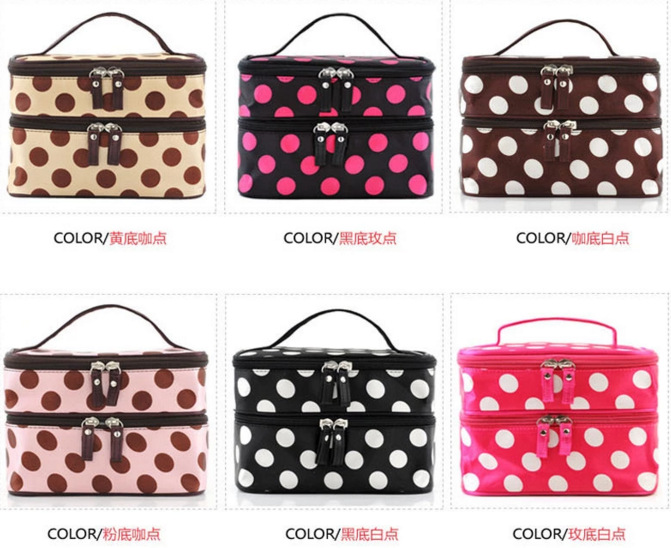 New Big Dot Double Layer Cosmetic Bag Polka Dot Storage Bag Wash Bag Handbag Waterproof