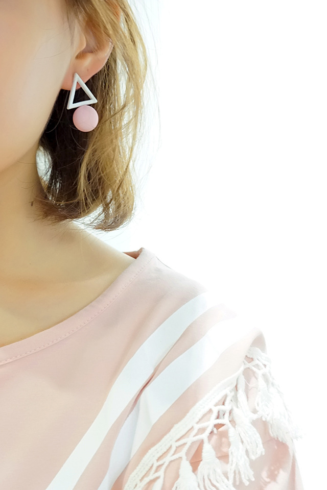 Hollow Triangle Round Asymmetric Ice Cream Color Temperament Simple Earrings Female display picture 16