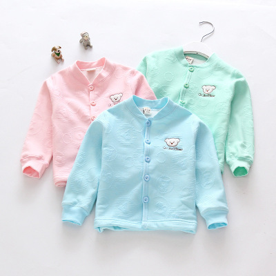 新品上市外贸童装奇巧熊大提花撸领对开上衣儿童内衣暖绒上衣|ms