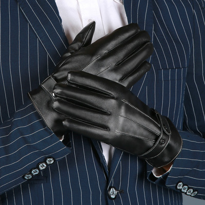 三道筋手套 加绒加厚加条现货皮手套 男冬触屏保暖防风白线辛集PU|ru