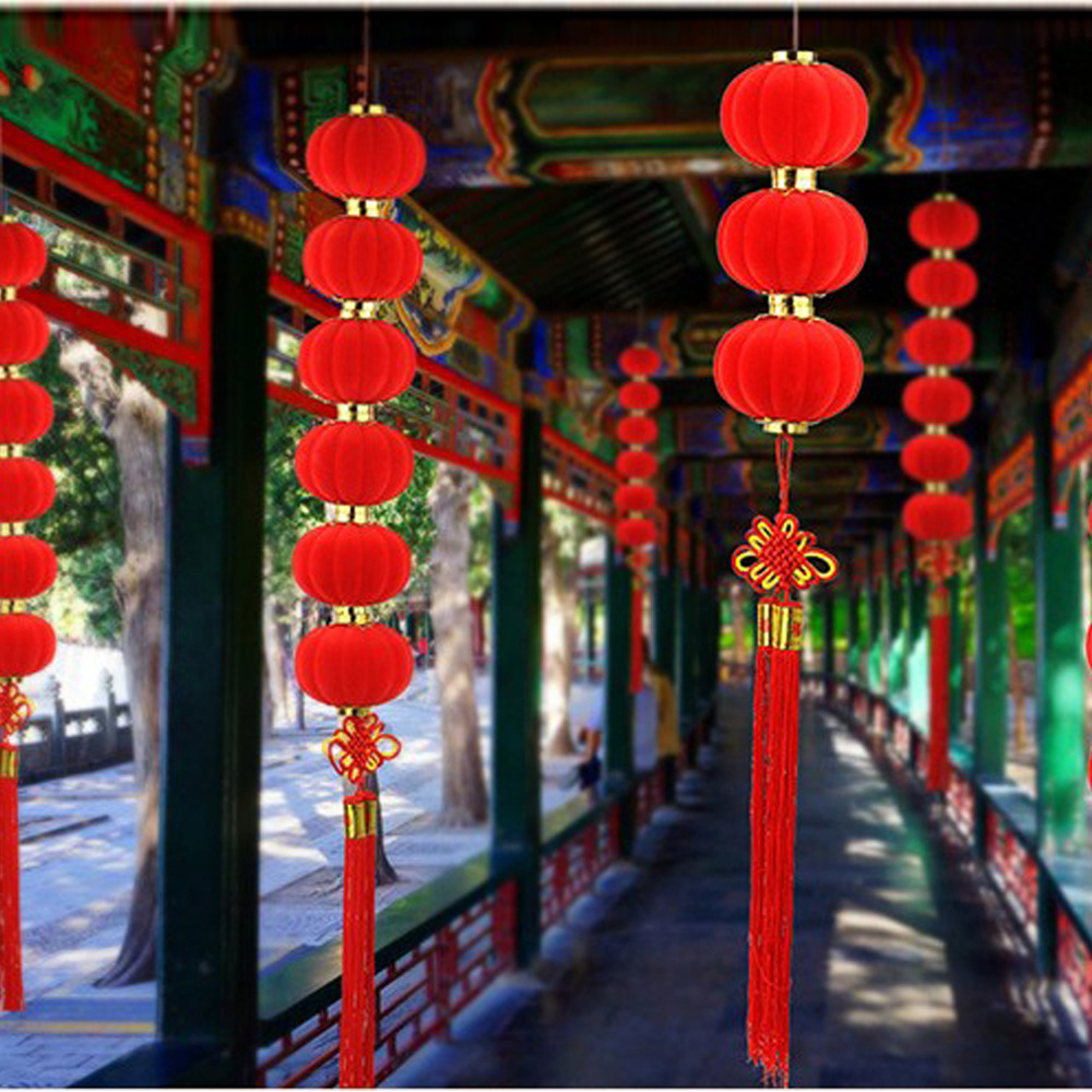 植绒小灯笼串国庆中秋灯笼结婚喜庆节日结婚挂饰灯笼大红连串灯笼