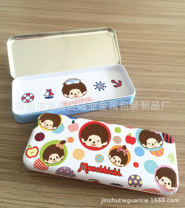 厂家批发定制马口铁学生文具盒 卡通图案双层笔盒
