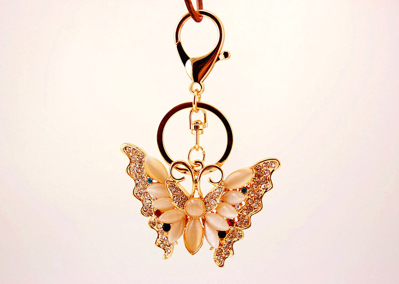 Diamond Opal Butterfly Ladies Metal Pendant Insect Car Keychain display picture 6