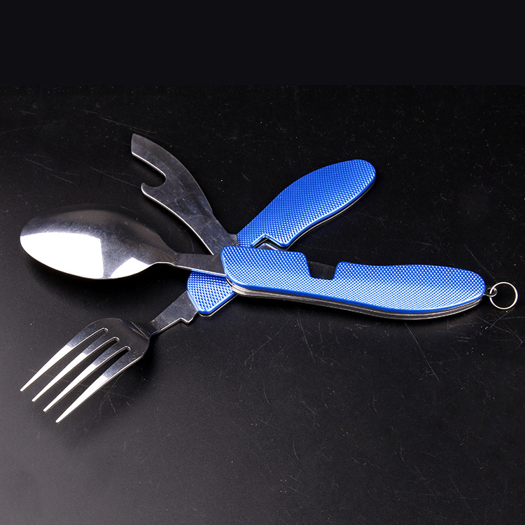 户外礼品不锈钢组合餐叉多功能9开铝着色划花瑞士多用途折叠军刀