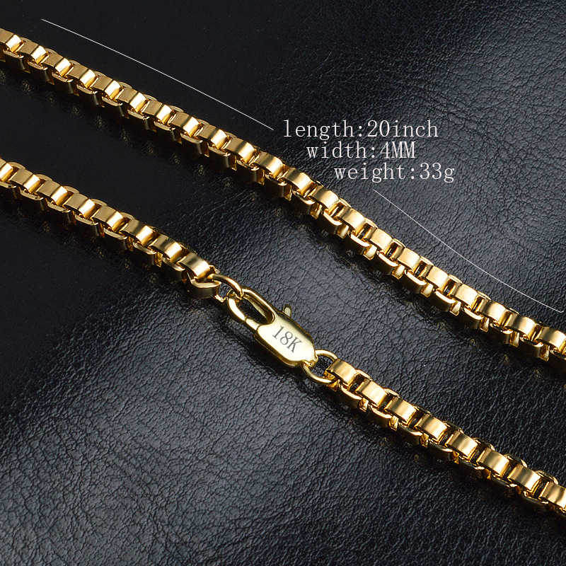 2020 4mm 20inch High Quality 18K Real Gold Plated Box Chains Necklaces ...