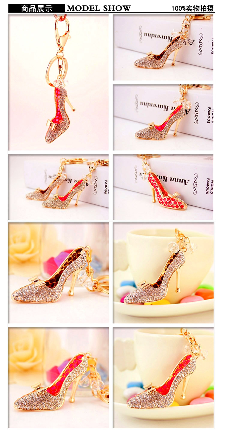 55g Weight Birthday Occasion Alloy, Metal Material Unisex Gender Pink, Red Color Korean  Creative Diamond-studded Crystal High Heels Car Keychain 无