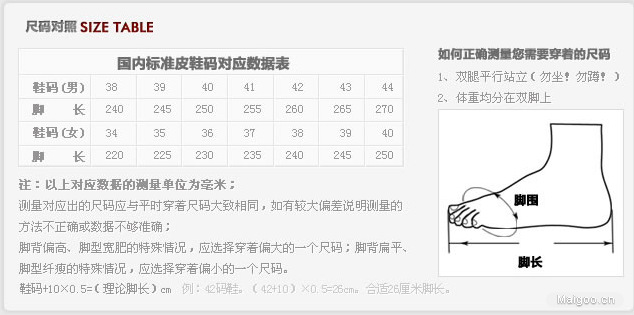 女鞋尺码对照表