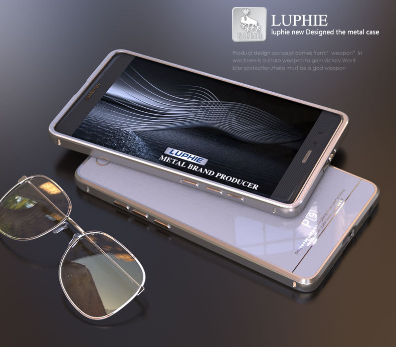 Luphie Aircraft Aluminum Metal Frame 9H Tempered Glass Back Cover Case for Huawei P9