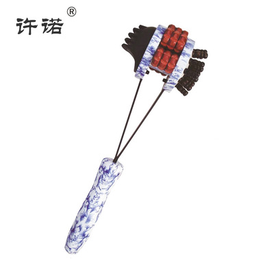 木质多功能按摩捶花色滚轮按摩器青花瓷砭石滚轮手持敲背锤健身锤