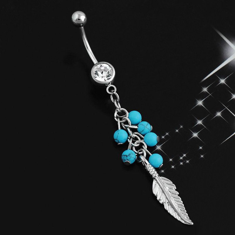 Diy Feather Turquoise Belly Button Ring Navel Nail display picture 3