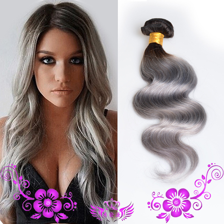 Popular European and American 1B / gray human hair wig body wave t grey wig curtain Brazilian hair curtain