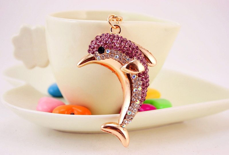 Fashion Rhinestone Cute Dolphin Metal Ocean Ladies Bag Accessories Car Keychain Pendant display picture 9
