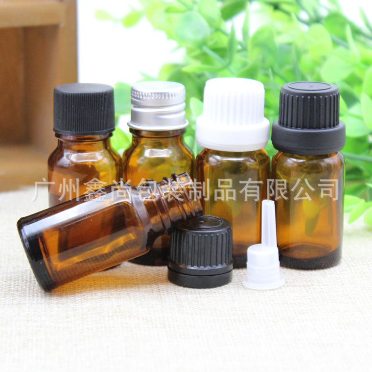 10ml茶色光面玻璃精油瓶避光棕色调配瓶塑料盖内塞分装稀释空瓶子