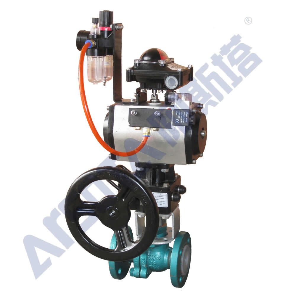 Q641F46气动衬氟切断球阀  气动切断衬氟阀 气动带手轮衬氟球阀