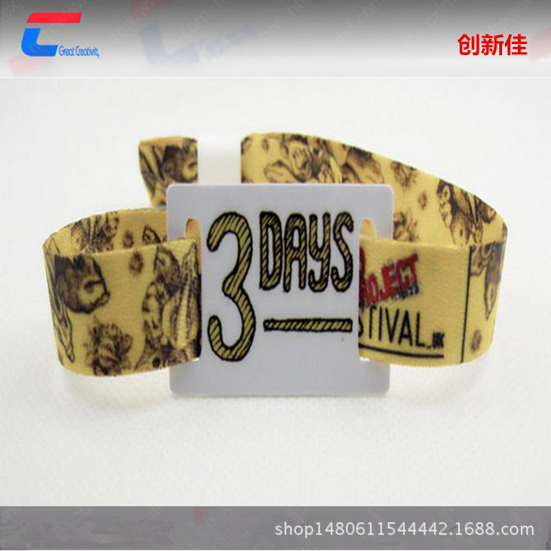 RFID编织腕带热销，M1简约编织手腕带，涤纶热转印手腕带