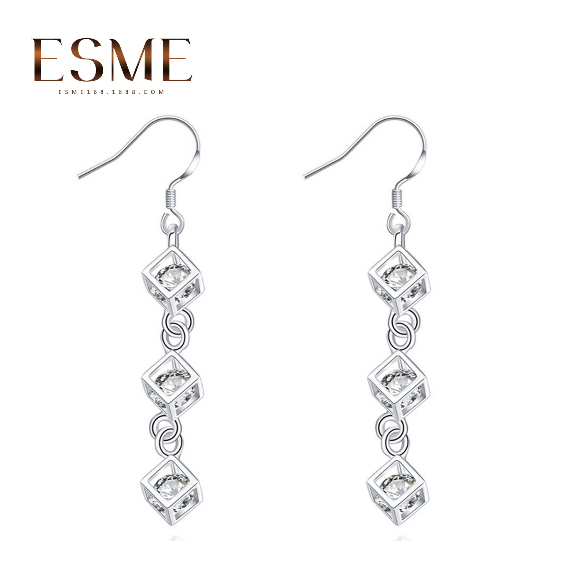 Foreign trade export high-grade jewelry Ruili fashion hot trend explosion models square gantry diamond earrings 925 silver plated