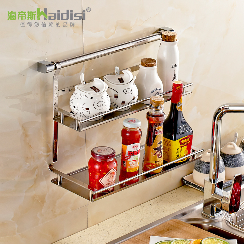 Timor Sea kitchen thickening Stainless steel shelving kitchen Double Storage Rack Wall hanging flavoring