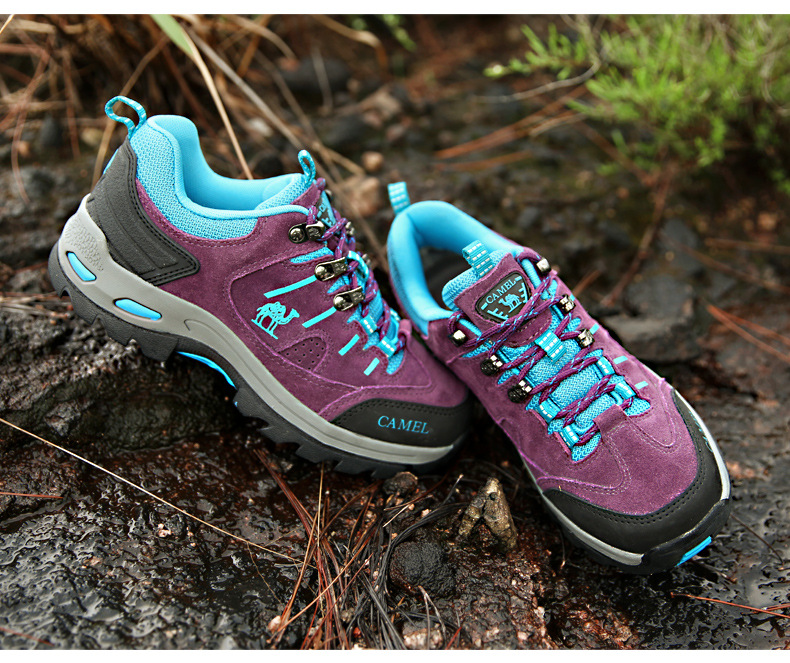 Camel Women Outdoor Lace-up Hiking Walking Shoes(Purple 