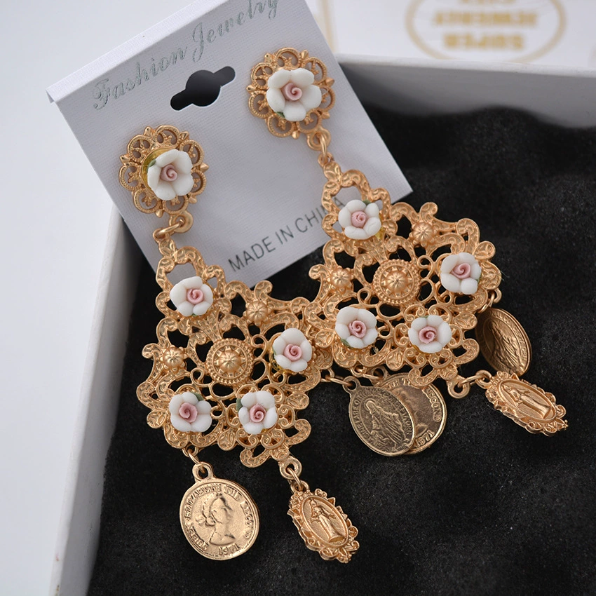 Earrings, human head, 2018, new collection, flowered, wholesale
