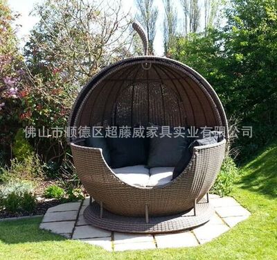 厂家直销 纯手工编织躺床 户外藤艺躺床 户外家具 苹果型圆床