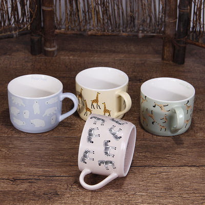 白瓷可爱创意陶瓷小动物卡通杯子咖啡杯长颈鹿水杯马克杯定制logo