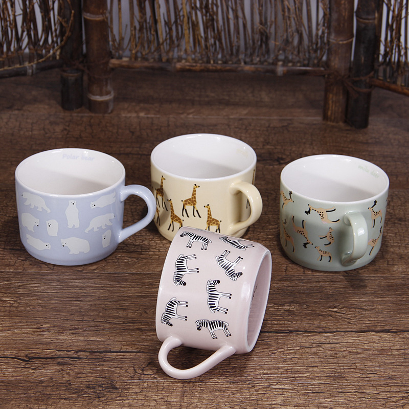 白瓷可爱创意陶瓷小动物卡通杯子咖啡杯长颈鹿水杯马克杯定制logo