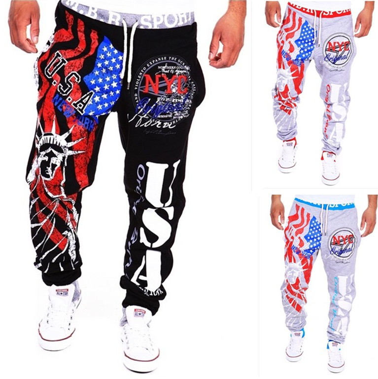 European Station Men's Statue of Liberty Digital Printed Casual Pants Foreign Trade Printed Large Size Leg Trousers