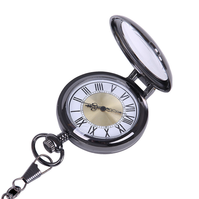 Gold-faced ancient Roman scale 24-hour Black large old man flip glass magnifying glass pocket watch manufacturers wholesale