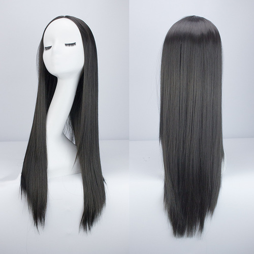 Original Host Grandmother Gray COS Female Long Straight Hair Center Part Fringe Wig Set Super Long High Temperature Silk One-Time Shipping