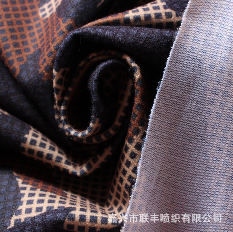 针织拉毛布印花复合中透透明膜TPU 防水保暖冲锋衣滑雪服运动服料