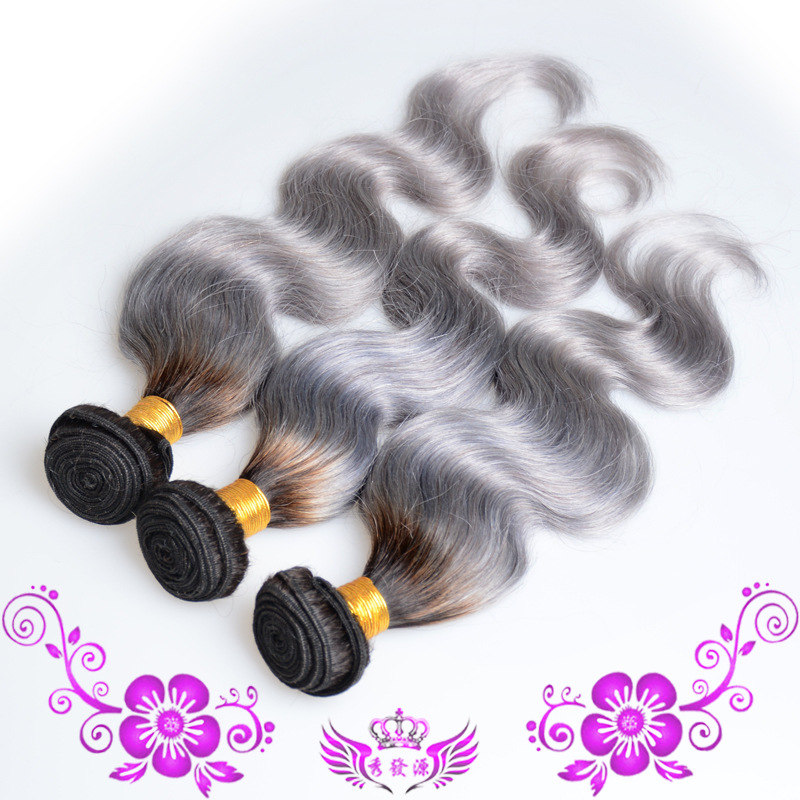 1B / gray body wave black gradient grey real hair curtain real Peruvian hair