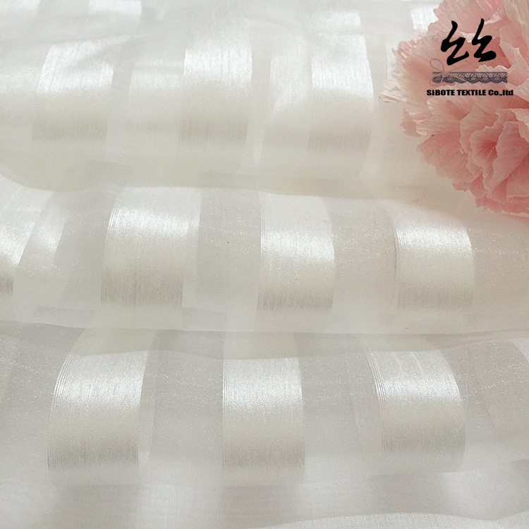 Slub striped mesh jacquard organza 2cm sliver organza monofilament Slub