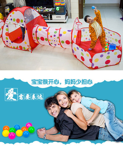Cowboy Child Tent Set of 3 with Basketball Pool, Crawling Tunnel, Tent House, Playhouse for 3-Year-Old Baby