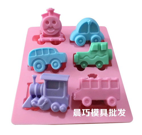 Supply silicone cake mold, six-hole car mold, locomotive mold, cartoon soap mold